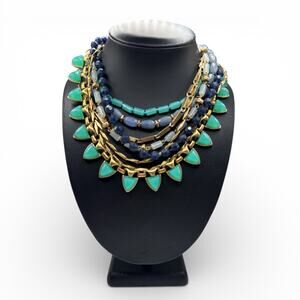 Stella & Dot Sutton Statement Necklace – Rare Retired Teal & Gold